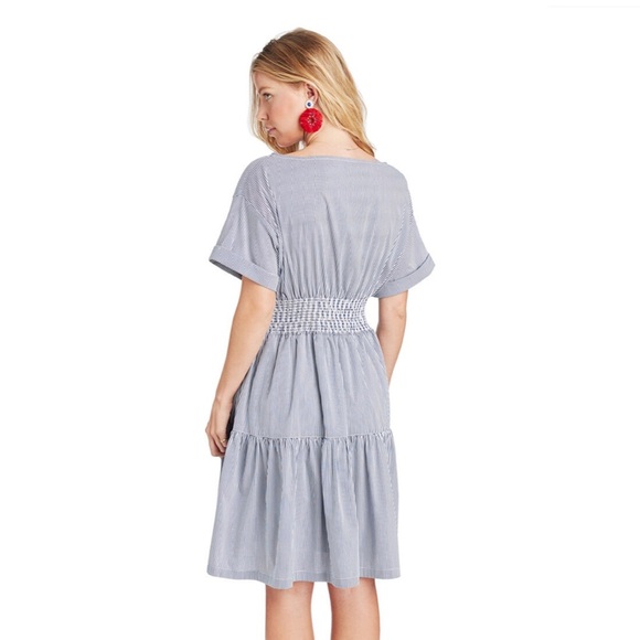 Like New! Vineyard Vines Poplin Smocked Waist Shirt Dress with Stripe Pattern - Picture 2 of 10